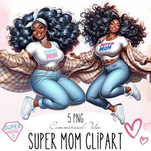 Bundle Super maman PNG, Super Black Mom Clipart, fête des mères PNG, Afro-American Woman Queen, Black girl Magic Melanin, Strong Black maman Clipart