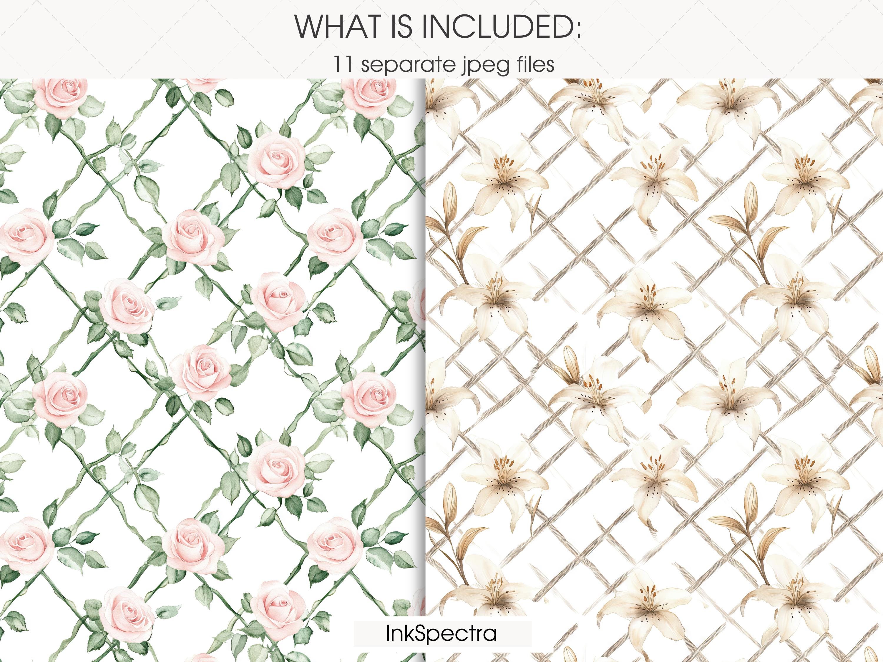 Blush Watercolor Seamless Patterns: Gingham & Floral Digital Paper ...