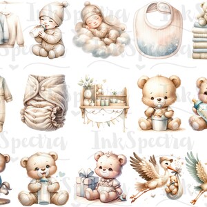 Watercolor Gender Neutral Baby Shower Clipart, Teddy Bear Clipart ...