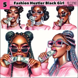 Clipart ragazza nera di moda Hustler, ragazza nera con soldi PNG, ragazza nera urbana, ragazza nera magica, donna Hustle Png, donna gangster Png