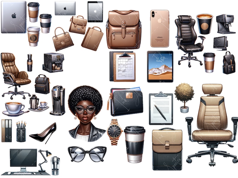 Lady Boss-clipart, zwarte vrouw magie, modemeisje, png (digitale download) afbeelding 8