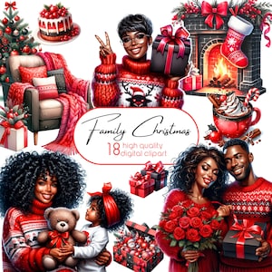 Gemütliche Familie Weihnachten Clipart, schwarze Frau Clipart, Afro Mädchen Clipart, Hochzeitspaar Neujahr, schwarze Frau Clipart, Winter Clipart