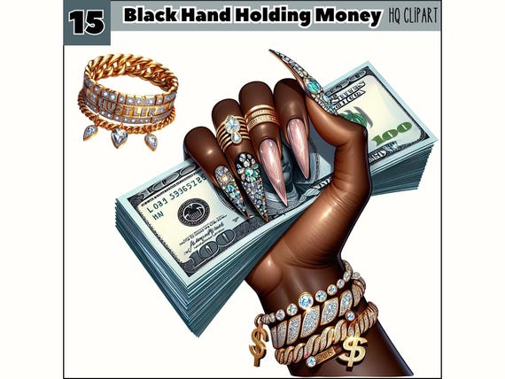 Female Black Hand Holding Money PNG, Money Stack Clipart, Black Afro Queen, Hustler Black Girl PNG, Fashion Clipart, Cash Money Sublimation