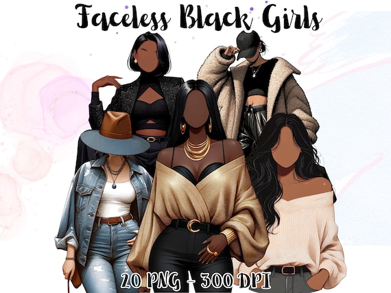 Faceless Black Girl PNG, Black Woman Magic, Fashion Black Girl, Flat Illustration, Melanin, Digital Stickers, Flat Vector, Planner girl DIY