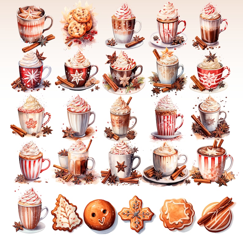 Watercolor Clipart Christmas Coffee Time