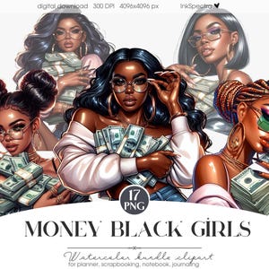 Zwarte meisjes met geld 17 PNG-clipart, mode zwarte vrouw, Girl Boss Hustler PNG, Afro-Amerikaans, geldinspiratie, sublimatie bekers