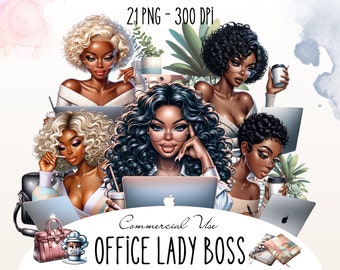 Office Girl Clipart, Lady Boss Clipart, Black Boss PNG, Fashion Girl PNG, Black Girl Magic, Planner Girl Clipart, Clipart for POD Products