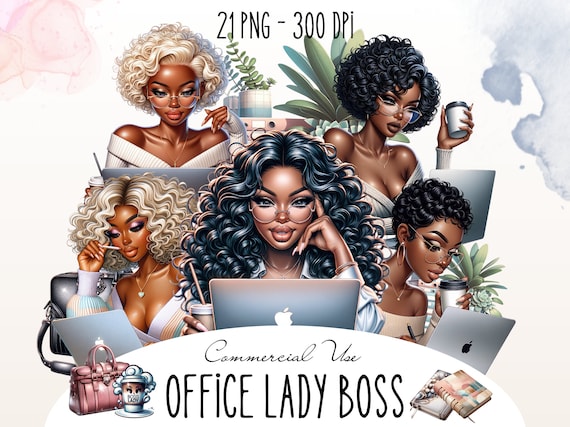 Office Girl Clipart, Lady Boss Clipart, Black Boss PNG, Fashion Girl PNG, Black Girl Magic, Planner Girl Clipart, Clipart for POD Products