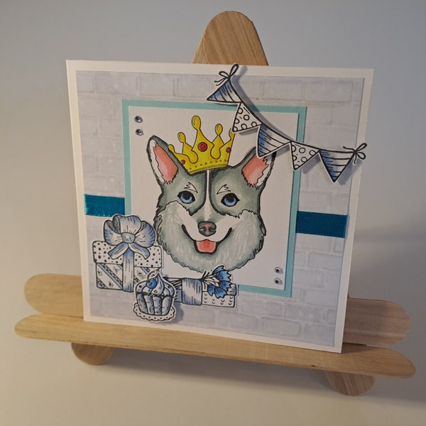 Geburtstagskarte Hundeglück in Blautönen
