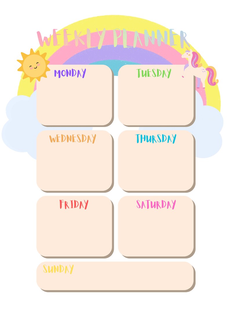Colorful Rainbow Kids Weekly Planner,homeschool Schedule Organizer ...
