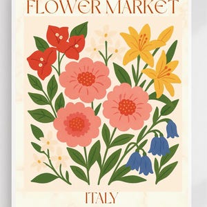 Blumenmarkt Italien, Wand Kunst Druck - Amalfi Blumen Poster, Boho Italienisches Dekor, Bunt Botanischer Druck, Digital Download
