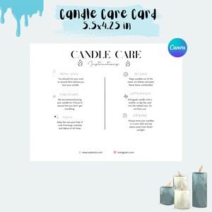 Candle Care Card|Care Instructions|Candle Business| Canva Template|Digital Product|Editable Card|Candle Packaging|Modern Candle|Safe Candle