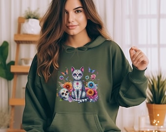 Gato Dia De Los Muertos Doce Moletom Com Capuz Gato moletons