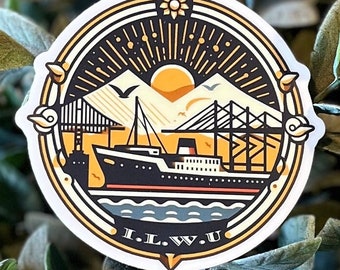 Sticker ILWU -Harbor Sea Sun Beach and Boats style Sticker West Coast Heritage