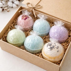 Set di 6 bombe da bagno / Mix di bombe da bagno effervescenti fatte a mano / Lavanda Mela Limone Fragola Gomma da masticare / Confezione regalo spa