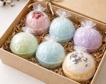 Set de regalo de bombas de baño de lavanda hechas a mano, caja de autocuidado relajante para spa.