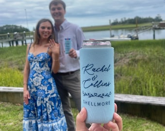 Oyster Roast Skinny Coozies / Engagement Party Skinny Can Coolers / Custom Skinny Coozies / Coastal Engagement Koozies