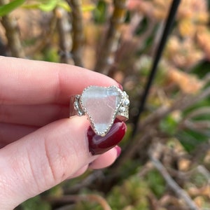 Shark Tooth Shaped Seaglass Sterling Silver Ring, Size 7.5