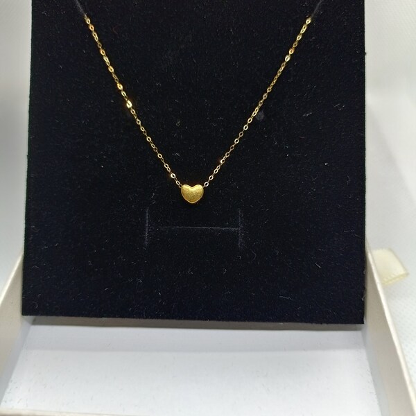 18ct Gold Necklace With 24ct Gold Heart Pendant Cute And Elegant Necklace 18"