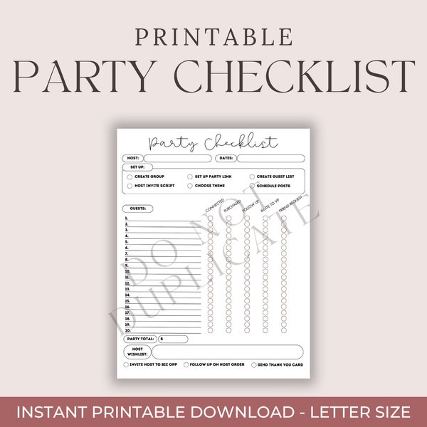 Direct Sales Party Plan Checklist for Network Marketers, Printable Checklist, Digital Download, MLM