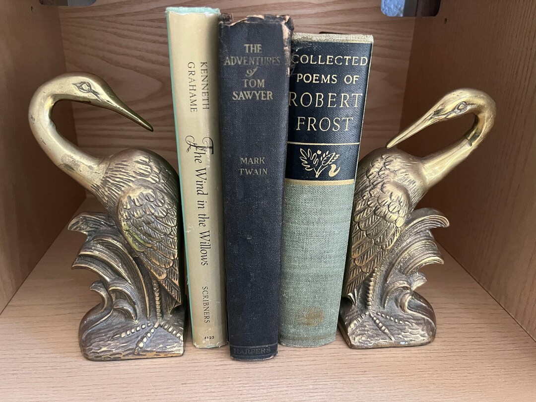 Vintage Brass Crane Bookends Etsy