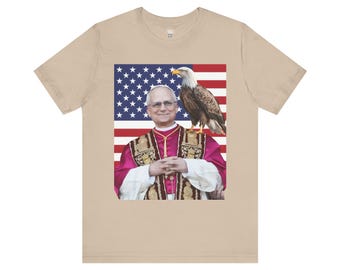 First American Pope, Leo XIV, USA Flag, Bald Eagle, SR Traditional Catholic Christian Religious Tee Shirt
