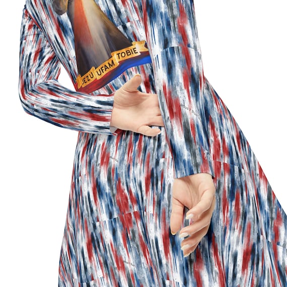 Divine Mercy Long Sleeve Dress: Catholic Christian Polish Design Divine Mercy Long Sleeve Dress: Catholic Christian Polish Design