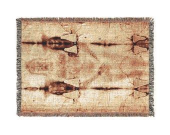 Shroud of Turin Holy Face Jesus Woven Blanket, Catholic Christian Heirloom Throw
