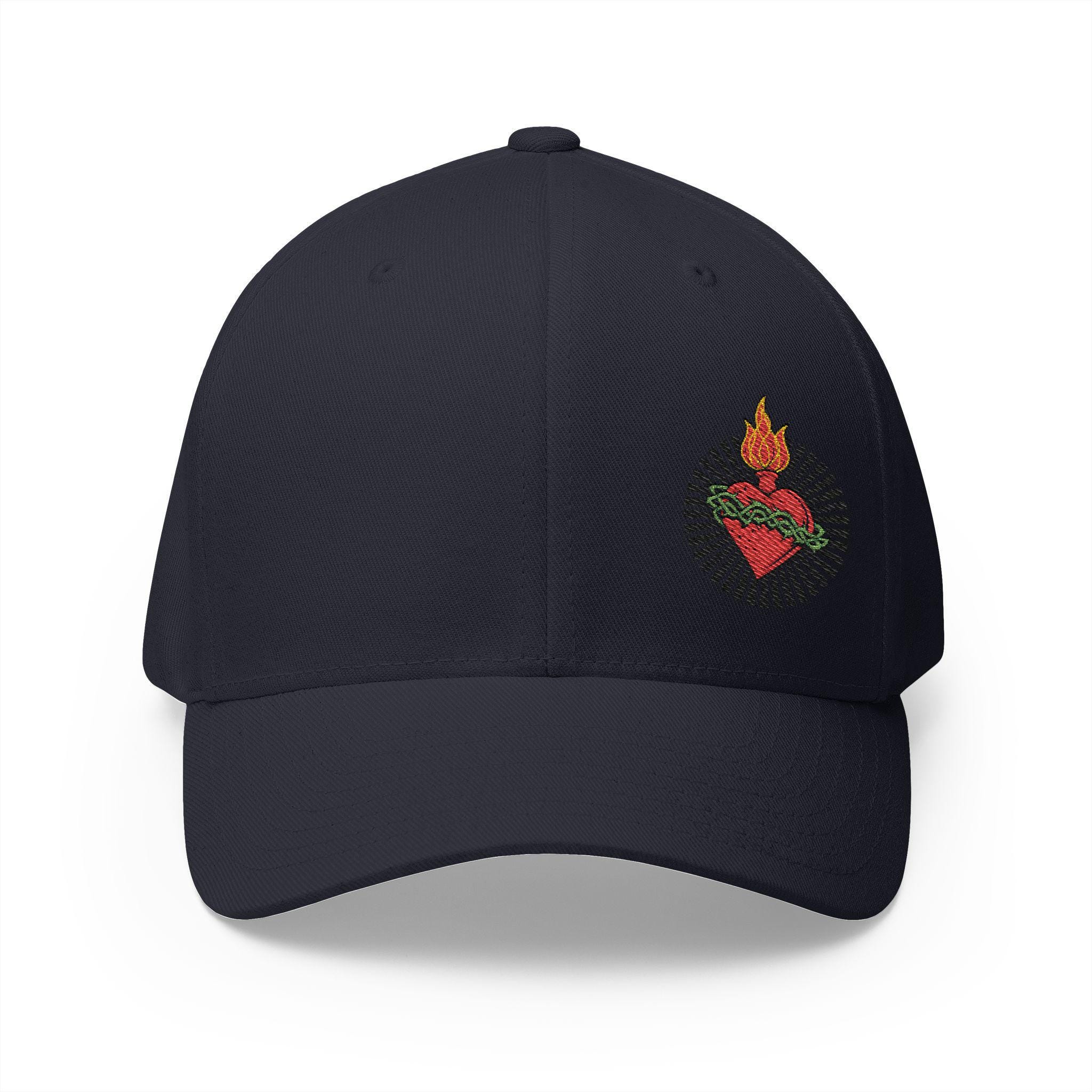 Embroidered Sacred Heart Flex Fit Hat: Traditional Catholic