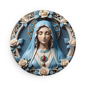 Mooie Heilige Maagd Maria, SR katholiek christelijk religieus knopmagneet, rond (1 en 10 stuks)