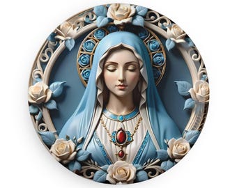 Beautiful Blessed Virgin Mary, SR Catholic Christian Religious Button Magnet, Round (1 & 10 pcs)