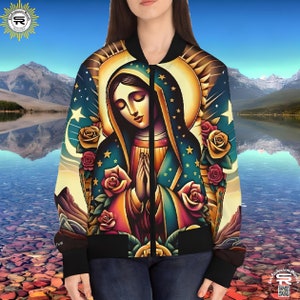 Nuestra Señora de Guadalupe SR Tradicional Religiosa Católica Iglesia Cristiana Chaqueta Bomber para Mujer