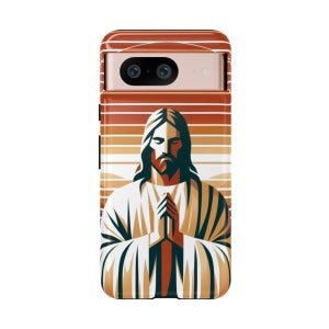 Jesus betet, moderner minimalistischer Stil, SR katholische christliche Handyhülle für iPhone, Galaxy, Pixel