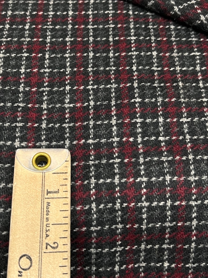 Real Wool (flannel) Fabric - Plaid Charcoal &red - Used for Jackets ...