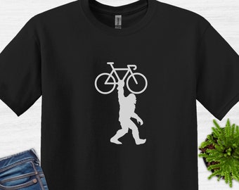 Bigfoot Bicycle T-Shirt, Biking T Shirt, Cycling Shirt, Funny Bigfoot Shirt, Gifts For Cyclists, Gift For Him, Bigfoot Pranks,  Sasquatch