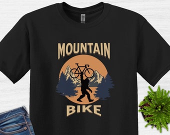 Mountain Bike Bigfoot T-Shirt, Unisex Men and Women Cyclists Cycling Tee Shirt Funny  Sasquatch Gift for Biker, Bicycle Cycling Gift for Him