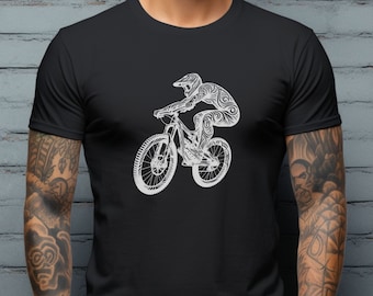 Mountain Biking T-Shirt, Cycling Tribal Art Tee, Men's Graphic Bicycle Shirt, Gift for Bikers, Outdoor Adventure Top for him, Bike Rider MTB