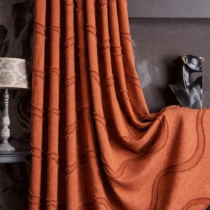 Terracotta Striped Tassel Curtains, Custom Size Soft Linen Fabric, Bohemian Style Embossed Drapes, Multiple Colors