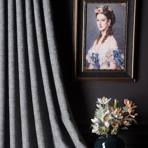 Navy Blue Gray Linen Panel Curtains, Luxury Striped Custom Curtains, 100% Blackout, Home Decor Curtains, Drape Curtain Living Room Baby Room