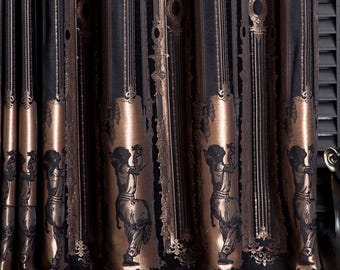 Ethnic Women Pattern Black Bronze Curtains, Luxury Custom Size Chenille Curtains, Handmade Curtains for Living Room & Bedroom