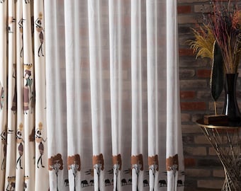 Ethnic Mudcloth Linen Curtains, African Tribal Drapes, Boho Bedroom Curtains