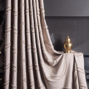 Beige texturierte Vorhänge im Boho-Stil, benutzerdefinierter weicher Leinenstoff, Boho Style geprägte Vorhänge, verschiedene Farben