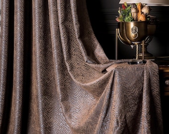 Chenillegordijnen - bruin wit blauw goud overgangspatroon jacquard gestreept paneel voor decoratie woonkamer en slaapkamer