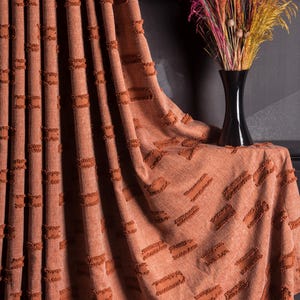Bohemian Linen Terracotta Embossed  Curtains, Luxury Boho Embroiedered Terracotta White Beige Custom Fabric Panels, Curtains for Living Room