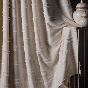 Cortinas blancas con relieve geométrico, tela de lino suave de lujo, estilo bohemio, varios colores