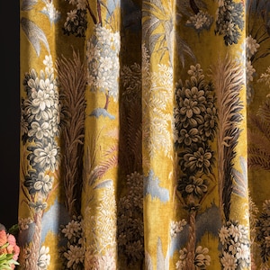 Yellow Floral Pattern Curtains, Extra Long Tapestry Fabric, William Morris Luxury Drapes, Multiple Colors