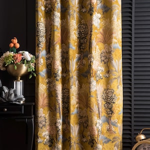 Yellow Floral Pattern Curtains, Extra Long Tapestry Fabric, William Morris Luxury Drapes, Multiple Colors