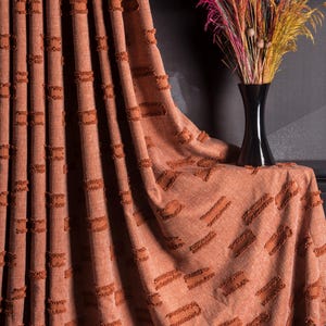 Bohemian Terracotta Embossed Curtains, Custom Size Linen Fabric, Boho Style Geometric Drapes, Multiple Colors
