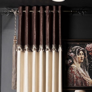 Striped Bead Brown Terracotta Gray Cream Color Block Curtains, Panel Curtains Custom Size Fabric, Art Deco, Curtains For Living Room Bedroom
