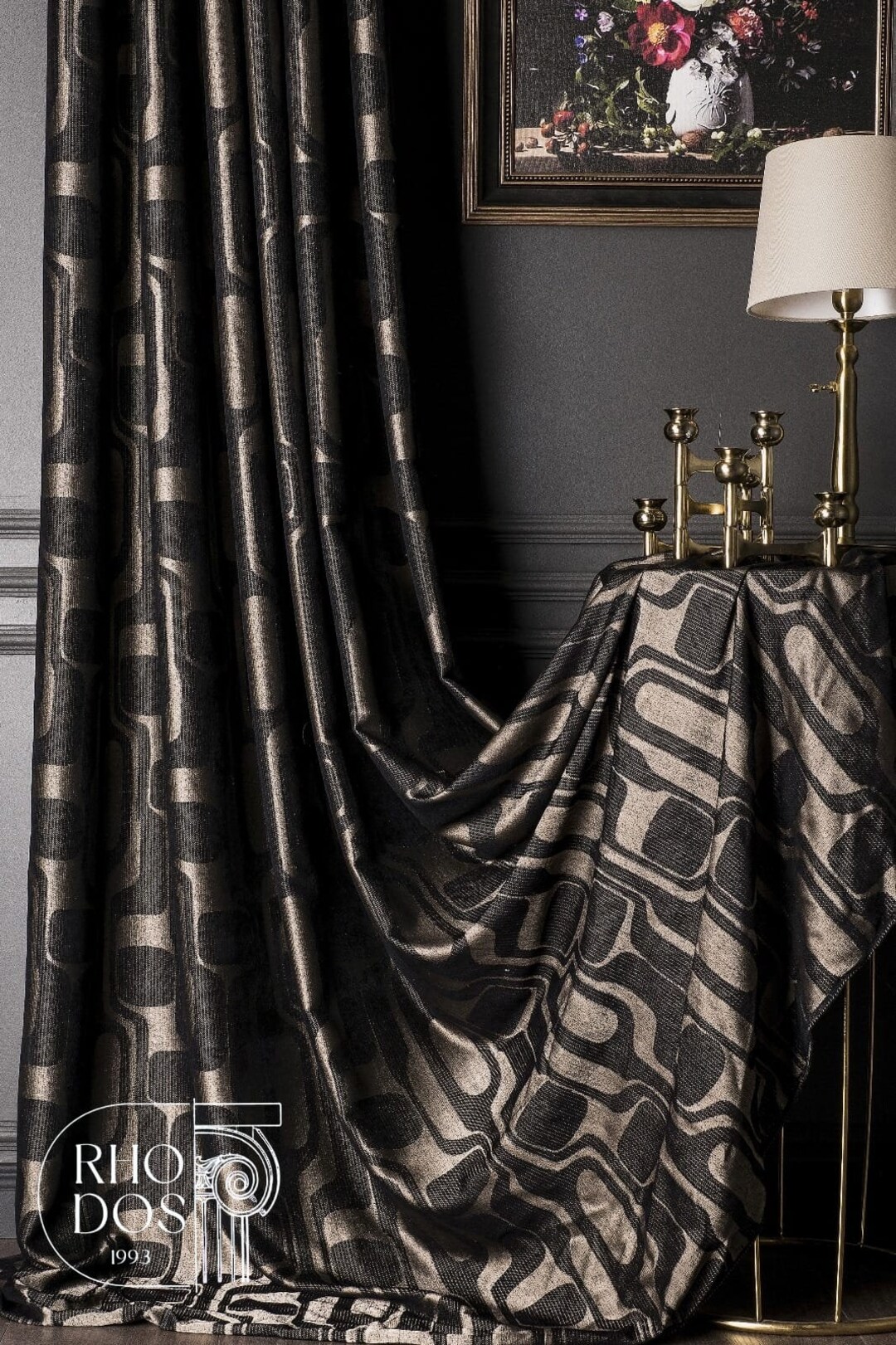 Luxury Black and Gold Window Curtain, Modern Curtain, Custom Size